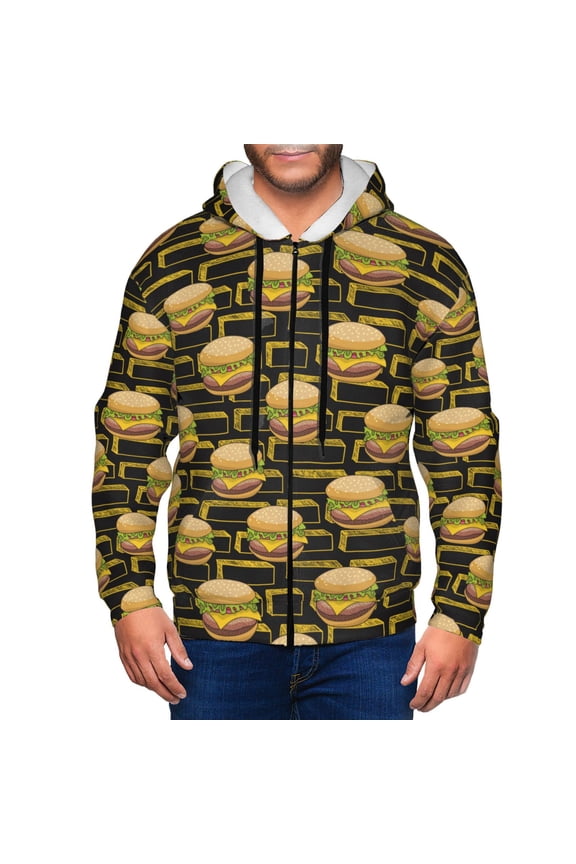 Zip Up Hoodies for Men - Cute Hamburger Block Long Sleeve Comfrt Men'S Fashion Hoodies & Sweatshirts, Jackets for Men Hoodies Pullover Clothing Clothes with Pouch