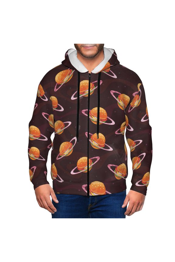 Zip Up Hoodies for Men - Cute Hamburger Burger Planet Long Sleeve Comfrt Men'S Fashion Hoodies & Sweatshirts, Jackets for Men Hoodies Pullover Clothing Clothes with Pouch