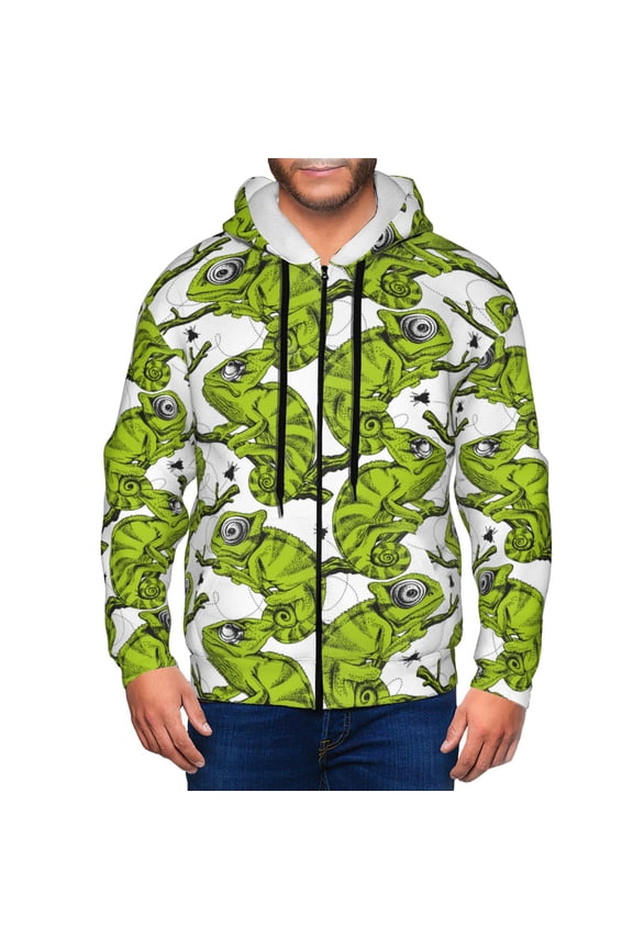 Zip Up Hoodies for Men - Cute Lizard Chameleon Green Long Sleeve Comfrt Men'S Fashion Hoodies & Sweatshirts, Jackets for Men Hoodies Pullover Clothing Clothes with Pouch