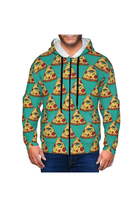 Zip Up Hoodies for Men - Cute Mushroom Pizza Eye Long Sleeve Comfrt Men'S Fashion Hoodies & Sweatshirts, Jackets for Men Hoodies Pullover Clothing Clothes with Pouch