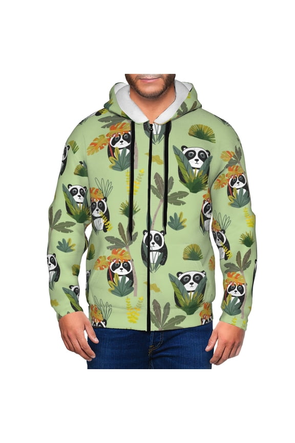 Zip Up Hoodies for Men - Cute Panda Bear In Greenery Forest Long Sleeve Comfrt Men'S Fashion Hoodies & Sweatshirts, Jackets for Men Hoodies Pullover Clothing Clothes with Pouch