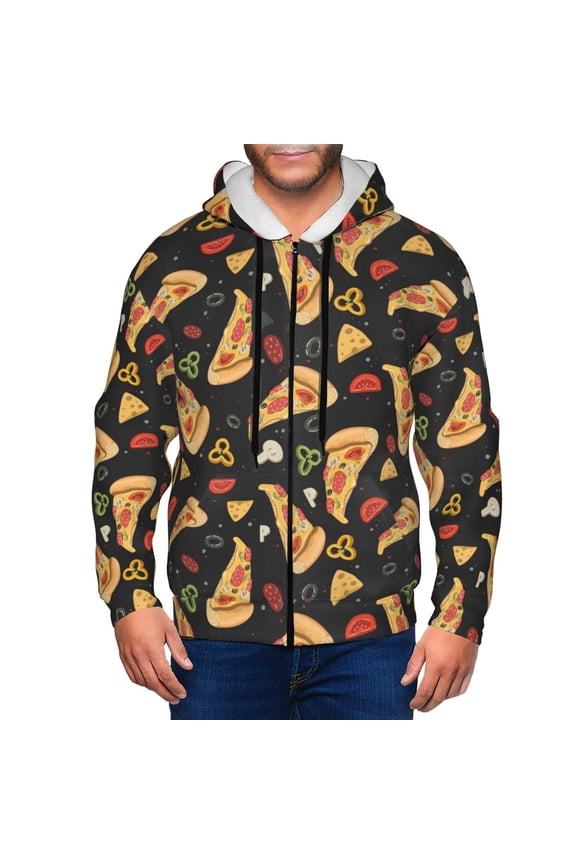 Zip Up Hoodies for Men - Cute Pizza Cheese Pepper Long Sleeve Comfrt Men'S Fashion Hoodies & Sweatshirts, Jackets for Men Hoodies Pullover Clothing Clothes with Pouch