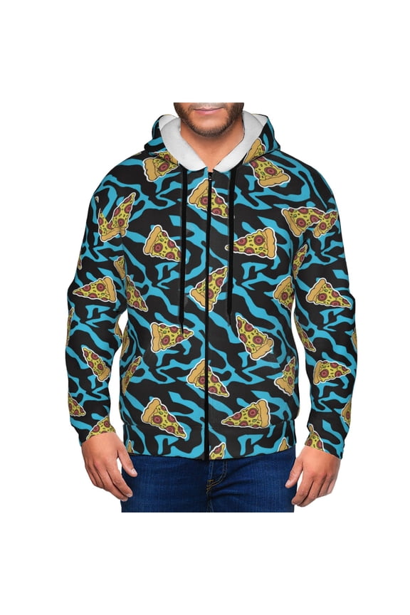 Zip Up Hoodies for Men - Cute Pizza Wave Long Sleeve Comfrt Men'S Fashion Hoodies & Sweatshirts, Jackets for Men Hoodies Pullover Clothing Clothes with Pouch