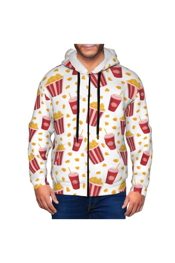 Zip Up Hoodies for Men - Cute Popcorn Drink Long Sleeve Comfrt Men'S Fashion Hoodies & Sweatshirts, Jackets for Men Hoodies Pullover Clothing Clothes with Pouch