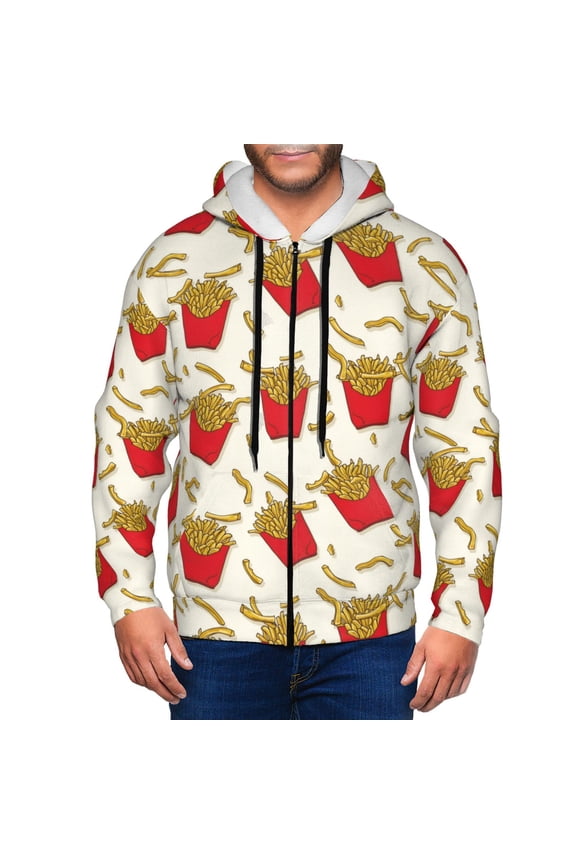 Zip Up Hoodies for Men - Cute Red Fries Long Sleeve Comfrt Men'S Fashion Hoodies & Sweatshirts, Jackets for Men Hoodies Pullover Clothing Clothes with Pouch