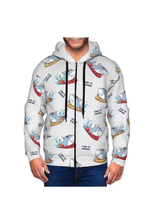 Zip Up Hoodies for Men - Cute Surfing Shark Long Sleeve Comfrt Men'S Fashion Hoodies & Sweatshirts, Jackets for Men Hoodies Pullover Clothing Clothes with Pouch