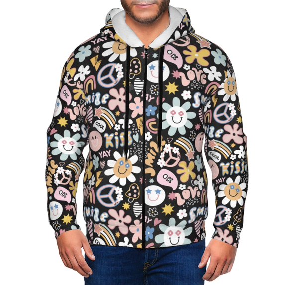 Zip Up Hoodies for Men - Cute cartoon flowers Long Sleeve Comfrt Men'S Fashion Hoodies & Sweatshirts, Jackets for Men Hoodies Pullover Clothing Clothes with Pouch