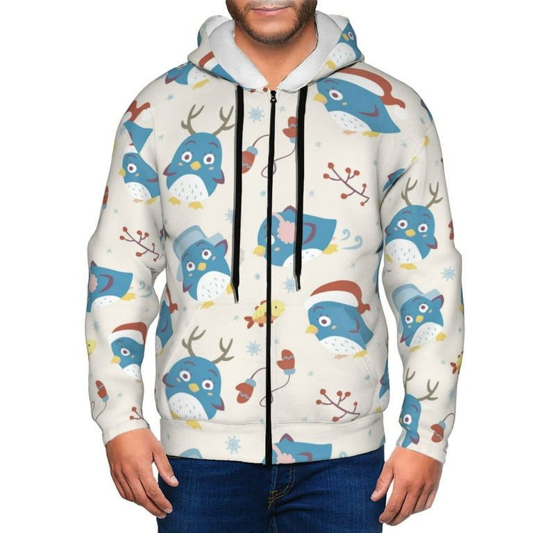 Zip Up Hoodies for Men Cute cartoon penguin Long Sleeve Comfrt