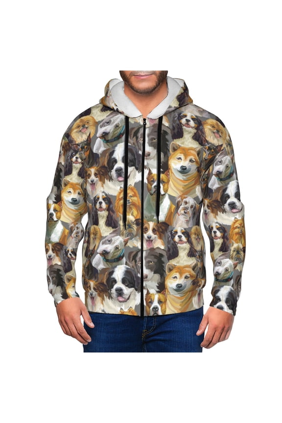 Zip Up Hoodies for Men - Cute dog J Long Sleeve Comfrt Men'S Fashion Hoodies & Sweatshirts, Jackets for Men Hoodies Pullover Clothing Clothes with Pouch