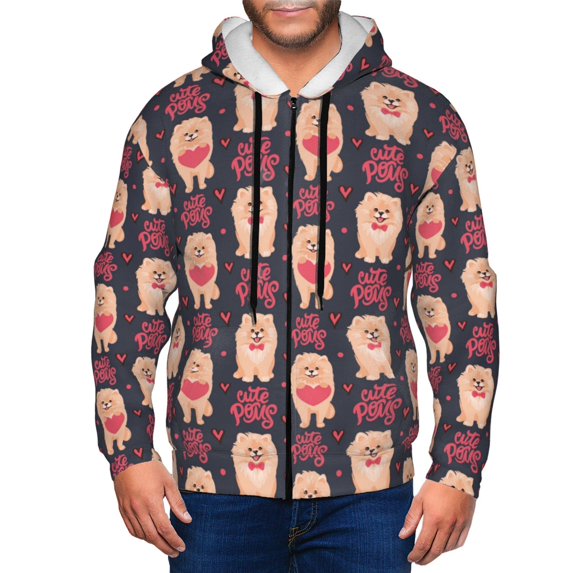 Zip Up Hoodies for Men - Cute heart Dog Puppy Long Sleeve Comfrt Men'S Fashion Hoodies & Sweatshirts, Jackets for Men Hoodies Pullover Clothing Clothes with Pouch