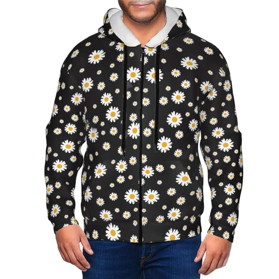 Zip Up Hoodies for Men - Daisy print A Long Sleeve Comfrt Men'S Fashion Hoodies & Sweatshirts, Jackets for Men Hoodies Pullover Clothing Clothes with Pouch