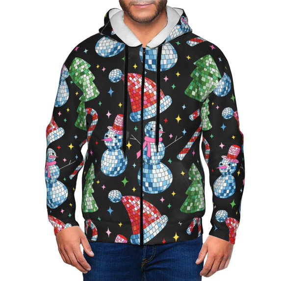 Zip Up Hoodies for Men - Disco Mirror Ball Snowman Long Sleeve Comfrt Men'S Fashion Hoodies & Sweatshirts, Jackets for Men Hoodies Pullover Clothing Clothes with Pouch
