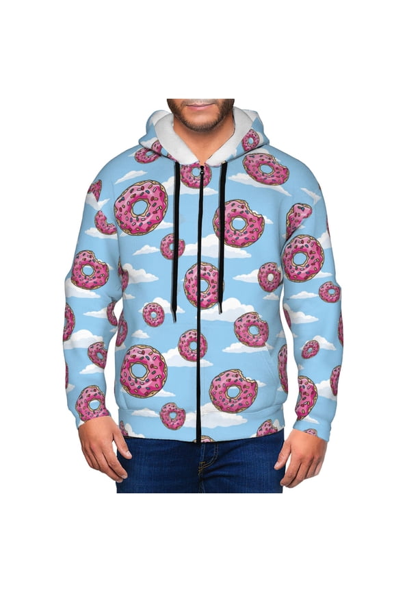 Zip Up Hoodies for Men - Donut Clouds Print Long Sleeve Comfrt Men'S Fashion Hoodies & Sweatshirts, Jackets for Men Hoodies Pullover Clothing Clothes with Pouch