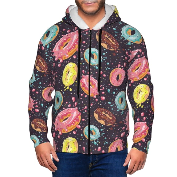 Zip Up Hoodies for Men - Donut Print No.9017 Long Sleeve Comfrt Men'S Fashion Hoodies & Sweatshirts, Jackets for Men Hoodies Pullover Clothing Clothes with Pouch