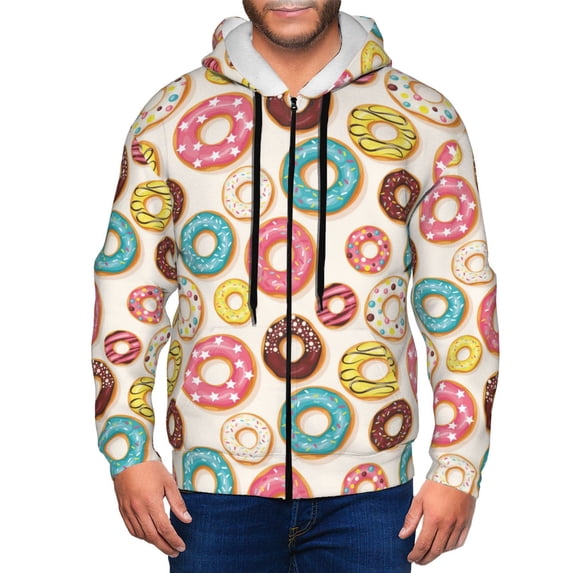 Zip Up Hoodies for Men - Donut Print No.9028 Long Sleeve Comfrt Men'S Fashion Hoodies & Sweatshirts, Jackets for Men Hoodies Pullover Clothing Clothes with Pouch