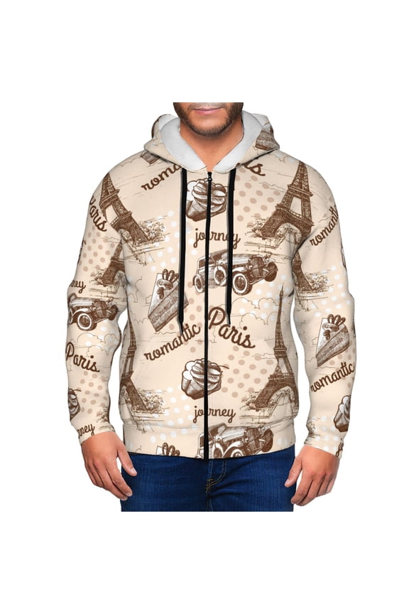 Zip Up Hoodies for Men - Eiffel Tower Vintage Long Sleeve Comfrt Men'S Fashion Hoodies & Sweatshirts, Jackets for Men Hoodies Pullover Clothing Clothes with Pouch
