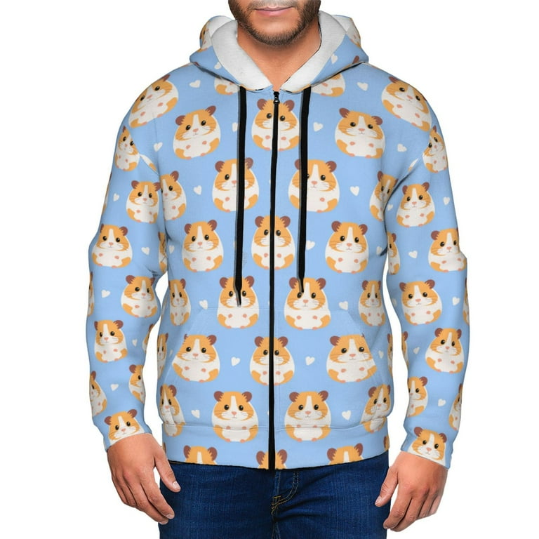 Zip Up Hoodies for Men Elegant Cartoon Cute Hamster Long Sleeve - Main Image