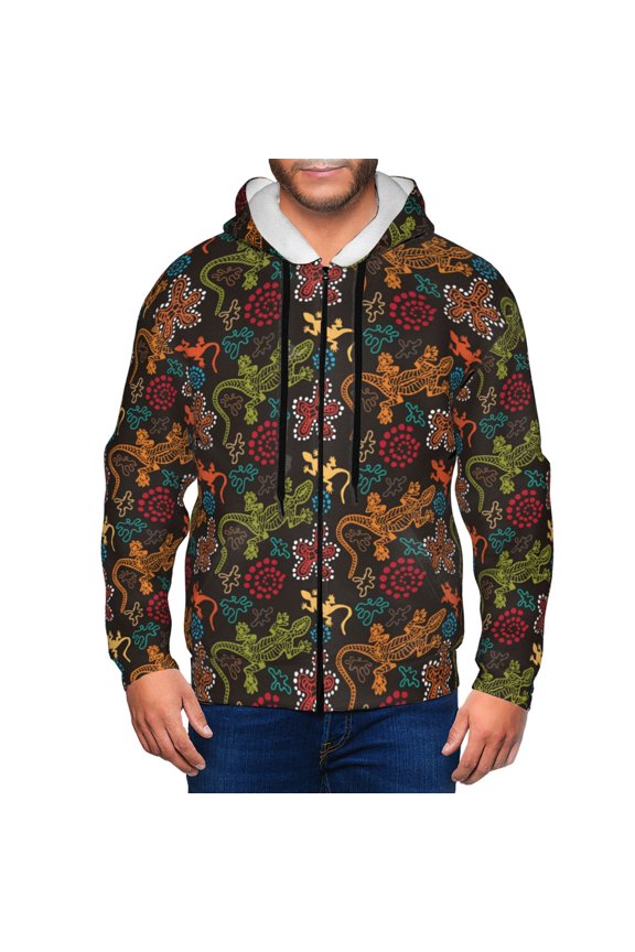Zip Up Hoodies for Men - Exotic Gecko Lizard Colorful Long Sleeve Comfrt Men'S Fashion Hoodies & Sweatshirts, Jackets for Men Hoodies Pullover Clothing Clothes with Pouch
