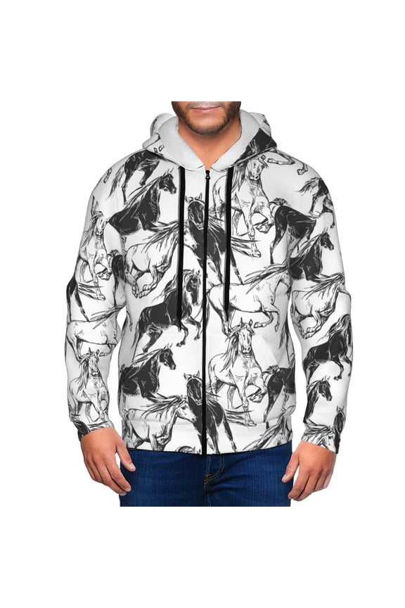 Zip Up Hoodies for Men - Extreme Sketch Cool Horse_E Long Sleeve Comfrt Men'S Fashion Hoodies & Sweatshirts, Jackets for Men Hoodies Pullover Clothing Clothes with Pouch