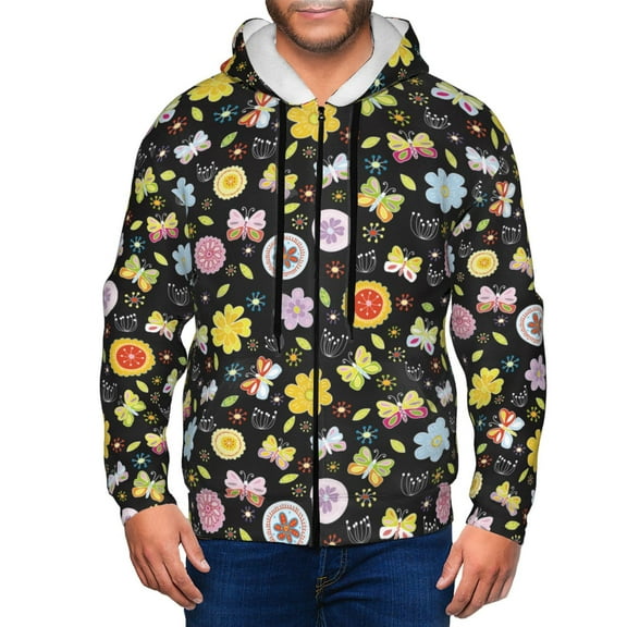 Zip Up Hoodies for Men - Flower butterfly print Long Sleeve Comfrt Men'S Fashion Hoodies & Sweatshirts, Jackets for Men Hoodies Pullover Clothing Clothes with Pouch
