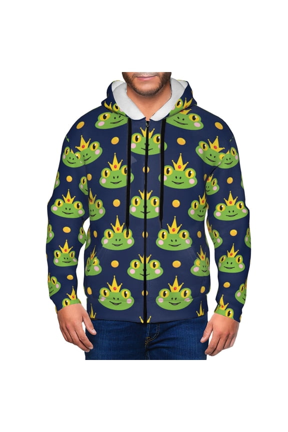 Zip Up Hoodies for Men - Frog prince crowns navyblue Long Sleeve Comfrt Men'S Fashion Hoodies & Sweatshirts, Jackets for Men Hoodies Pullover Clothing Clothes with Pouch