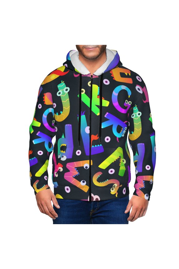 Zip Up Hoodies for Men - Funny Alphabet Monster Long Sleeve Comfrt Men'S Fashion Hoodies & Sweatshirts, Jackets for Men Hoodies Pullover Clothing Clothes with Pouch