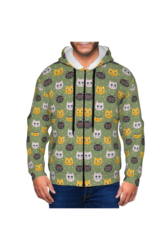 Zip Up Hoodies for Men - Funny Cat Face Long Sleeve Comfrt Men'S Fashion Hoodies & Sweatshirts, Jackets for Men Hoodies Pullover Clothing Clothes with Pouch