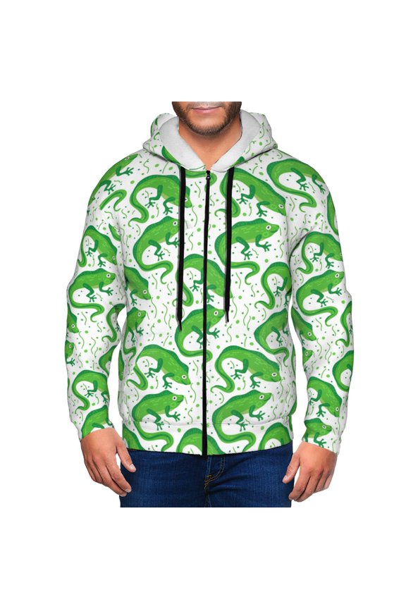 Zip Up Hoodies for Men - Funny Chameleon Lizard Green Long Sleeve Comfrt Men'S Fashion Hoodies & Sweatshirts, Jackets for Men Hoodies Pullover Clothing Clothes with Pouch