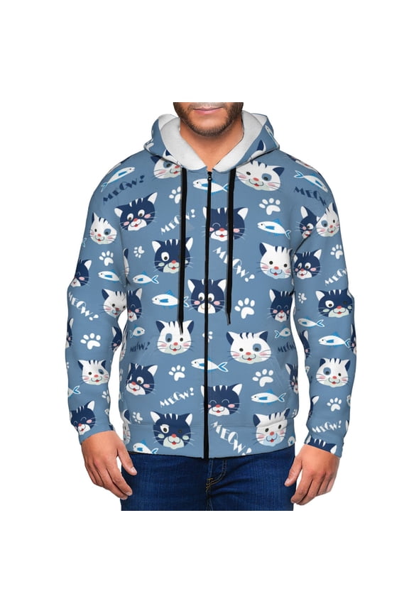 Zip Up Hoodies for Men - Funny Cute Cat Face Fish Long Sleeve Comfrt Men'S Fashion Hoodies & Sweatshirts, Jackets for Men Hoodies Pullover Clothing Clothes with Pouch