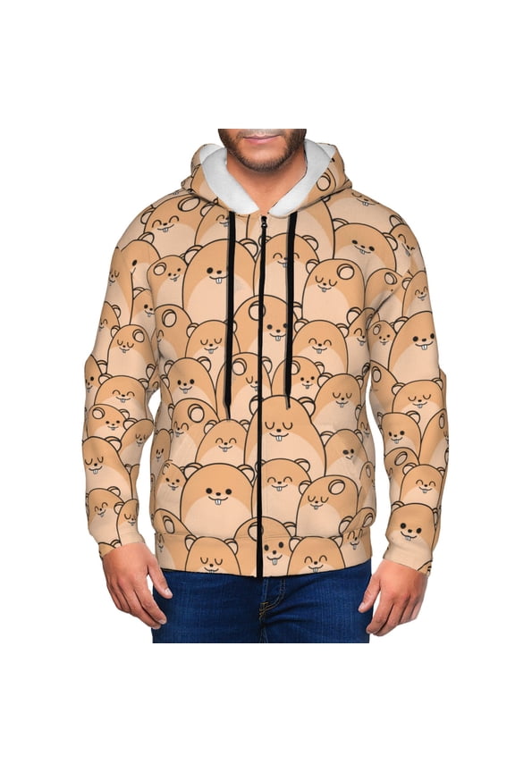 Zip Up Hoodies for Men - Funny Cute Hamster Smiles Long Sleeve Comfrt Men'S Fashion Hoodies & Sweatshirts, Jackets for Men Hoodies Pullover Clothing Clothes with Pouch