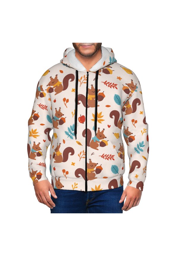 Zip Up Hoodies for Men - Funny Cute Squirrel Pine Cone_A Long Sleeve Comfrt Men'S Fashion Hoodies & Sweatshirts, Jackets for Men Hoodies Pullover Clothing Clothes with Pouch