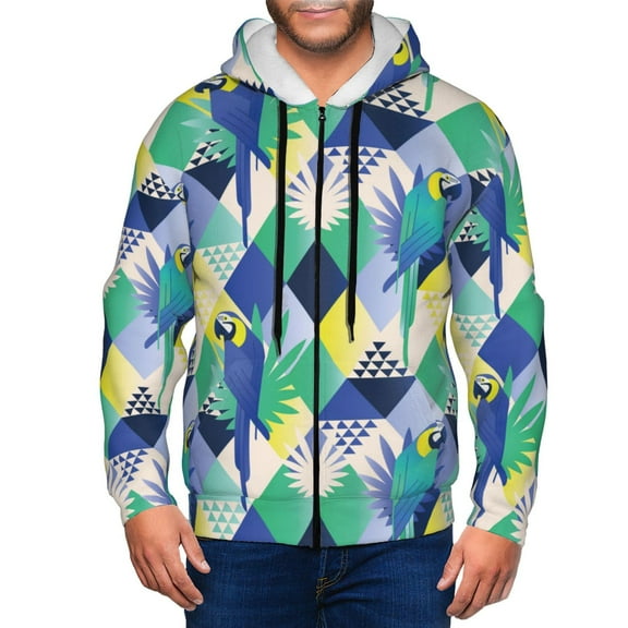 Zip Up Hoodies for Men - Geometric Cute Parrot Long Sleeve Comfrt Men'S Fashion Hoodies & Sweatshirts, Jackets for Men Hoodies Pullover Clothing Clothes with Pouch