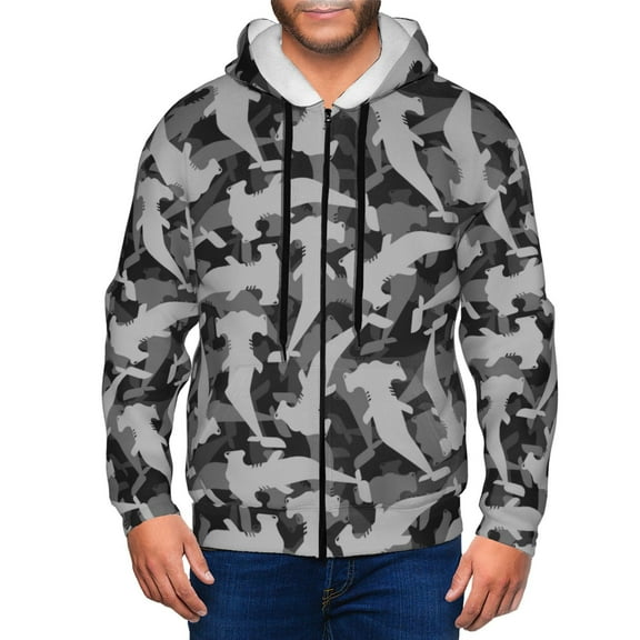 Zip Up Hoodies for Men - Gray camouflage hammerhead shark Long Sleeve Comfrt Men'S Fashion Hoodies & Sweatshirts, Jackets for Men Hoodies Pullover Clothing Clothes with Pouch