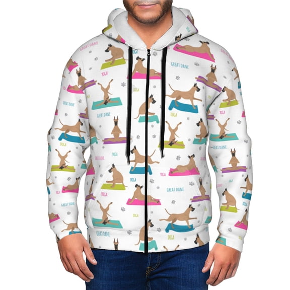 Zip Up Hoodies for Men - Great dane Yoga dogs funny Long Sleeve Comfrt Men'S Fashion Hoodies & Sweatshirts, Jackets for Men Hoodies Pullover Clothing Clothes with Pouch