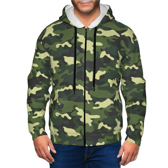 Zip Up Hoodies for Men - Green Camouflage Classic Long Sleeve Comfrt Men'S Fashion Hoodies & Sweatshirts, Jackets for Men Hoodies Pullover Clothing Clothes with Pouch