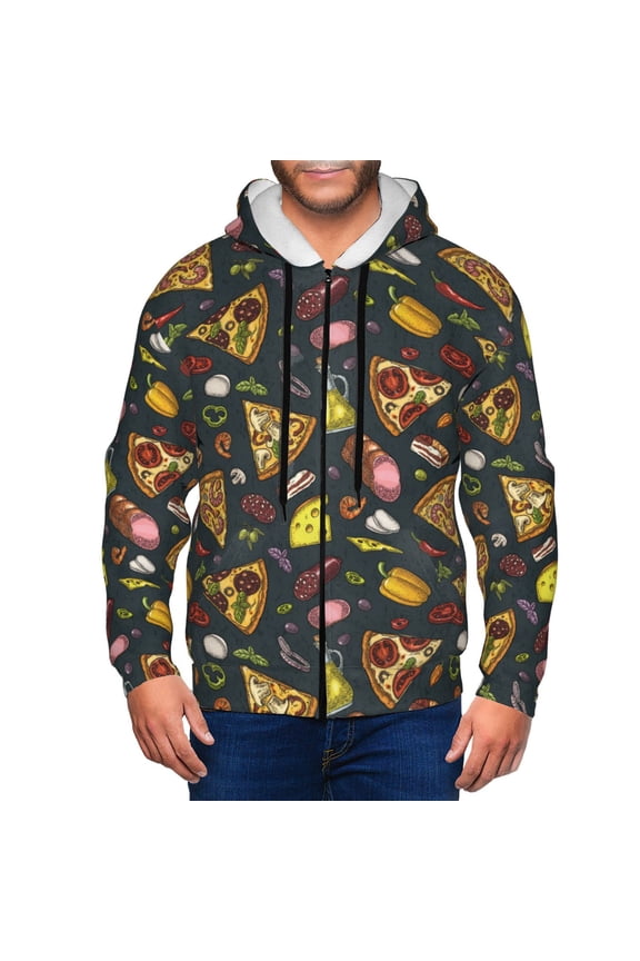 Zip Up Hoodies for Men - Ham Pepper Pizza Long Sleeve Comfrt Men'S Fashion Hoodies & Sweatshirts, Jackets for Men Hoodies Pullover Clothing Clothes with Pouch