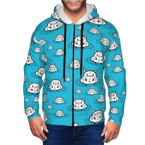 Zip Up Hoodies for Men - Hippo In Water Head Long Sleeve Comfrt Men'S Fashion Hoodies & Sweatshirts, Jackets for Men Hoodies Pullover Clothing Clothes with Pouch