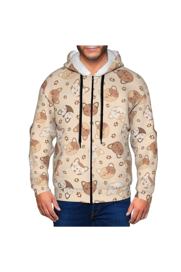 Zip Up Hoodies for Men - Kawaii Cartoon Cat Face Long Sleeve Comfrt Men'S Fashion Hoodies & Sweatshirts, Jackets for Men Hoodies Pullover Clothing Clothes with Pouch