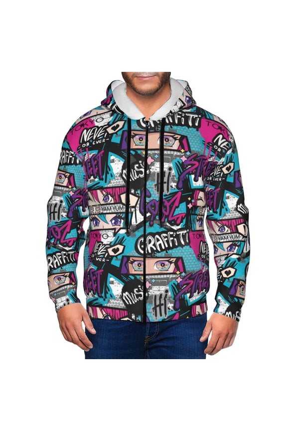 Zip Up Hoodies for Men - Kawaii Cartoon Eyes Long Sleeve Comfrt Men'S Fashion Hoodies & Sweatshirts, Jackets for Men Hoodies Pullover Clothing Clothes with Pouch
