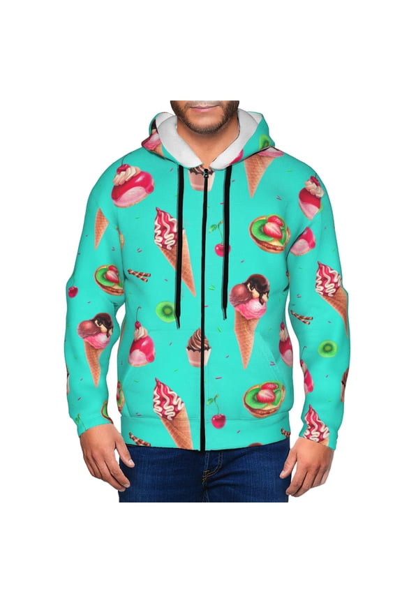 Zip Up Hoodies for Men - Kiwi Tart Ice Cream Print Long Sleeve Comfrt Men'S Fashion Hoodies & Sweatshirts, Jackets for Men Hoodies Pullover Clothing Clothes with Pouch