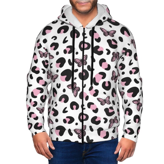 Zip Up Hoodies for Men - Leopard print butterfly Long Sleeve Comfrt Men'S Fashion Hoodies & Sweatshirts, Jackets for Men Hoodies Pullover Clothing Clothes with Pouch