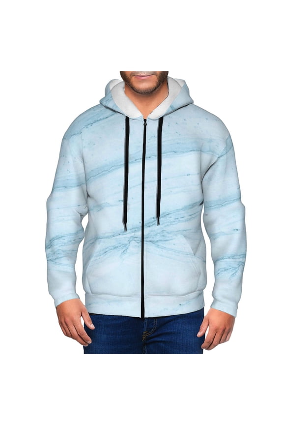 Zip Up Hoodies for Men - Light Blue Marble Long Sleeve Comfrt Men'S Fashion Hoodies & Sweatshirts, Jackets for Men Hoodies Pullover Clothing Clothes with Pouch