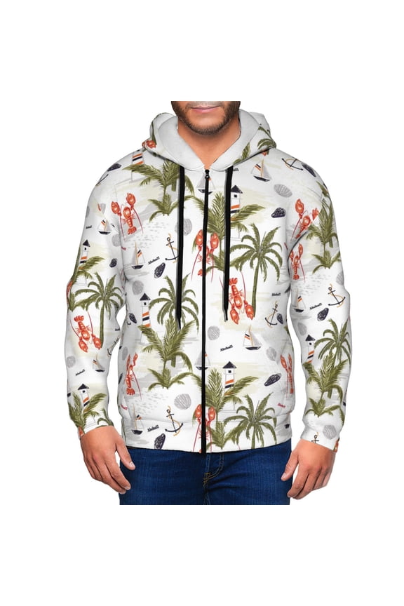 Zip Up Hoodies for Men - Lighthouse Lobster Anchor Tropical Long Sleeve Comfrt Men'S Fashion Hoodies & Sweatshirts, Jackets for Men Hoodies Pullover Clothing Clothes with Pouch
