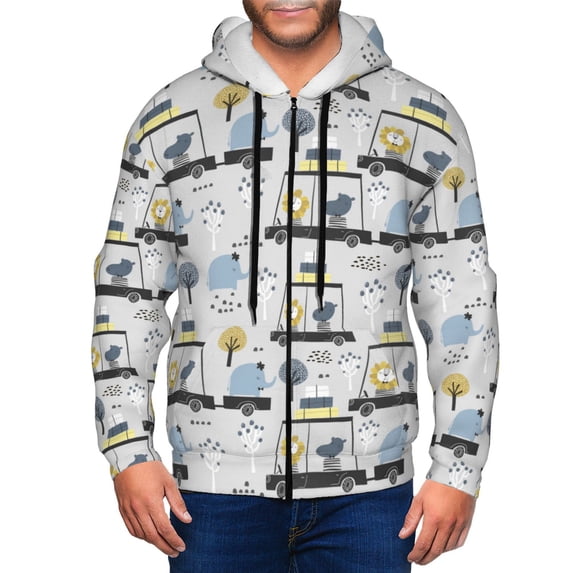 Zip Up Hoodies for Men - Lion Hippo Elephant On The Car Long Sleeve Comfrt Men'S Fashion Hoodies & Sweatshirts, Jackets for Men Hoodies Pullover Clothing Clothes with Pouch