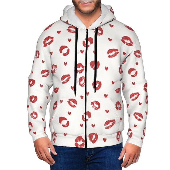 Zip Up Hoodies for Men - Lips Kiss Long Sleeve Comfrt Men'S Fashion Hoodies & Sweatshirts, Jackets for Men Hoodies Pullover Clothing Clothes with Pouch