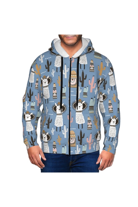 Zip Up Hoodies for Men - Llamas And Cactus Long Sleeve Comfrt Men'S Fashion Hoodies & Sweatshirts, Jackets for Men Hoodies Pullover Clothing Clothes with Pouch