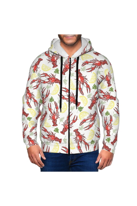 Zip Up Hoodies for Men - Lobster Cilantro Lemon Long Sleeve Comfrt Men'S Fashion Hoodies & Sweatshirts, Jackets for Men Hoodies Pullover Clothing Clothes with Pouch