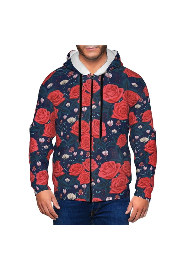 Zip Up Hoodies for Men - Lotus Root Rose Flowers Long Sleeve Comfrt Men'S Fashion Hoodies & Sweatshirts, Jackets for Men Hoodies Pullover Clothing Clothes with Pouch