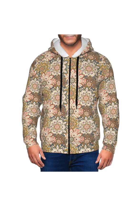 Zip Up Hoodies for Men - Mandala flower Long Sleeve Comfrt Men'S Fashion Hoodies & Sweatshirts, Jackets for Men Hoodies Pullover Clothing Clothes with Pouch