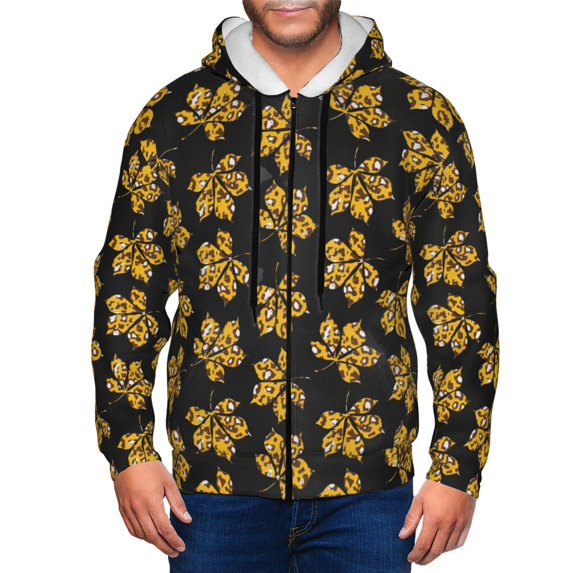 Zip Up Hoodies for Men - Maple Leaves With Leopard Long Sleeve Comfrt Men'S Fashion Hoodies & Sweatshirts, Jackets for Men Hoodies Pullover Clothing Clothes with Pouch